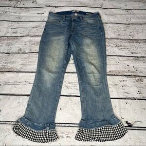 Vintage America Wonderland Capri Gingham Checker Ruffle Jeans Size 8/29
